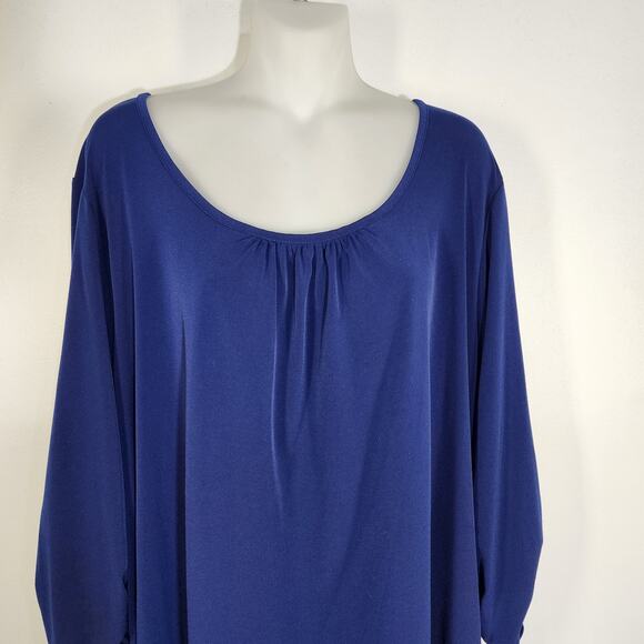 Susan Graver Womens Liquid Knit Ruched Sleeve Tunic Top Blue Plus Sz 2X A217831 - Picture 3 of 10